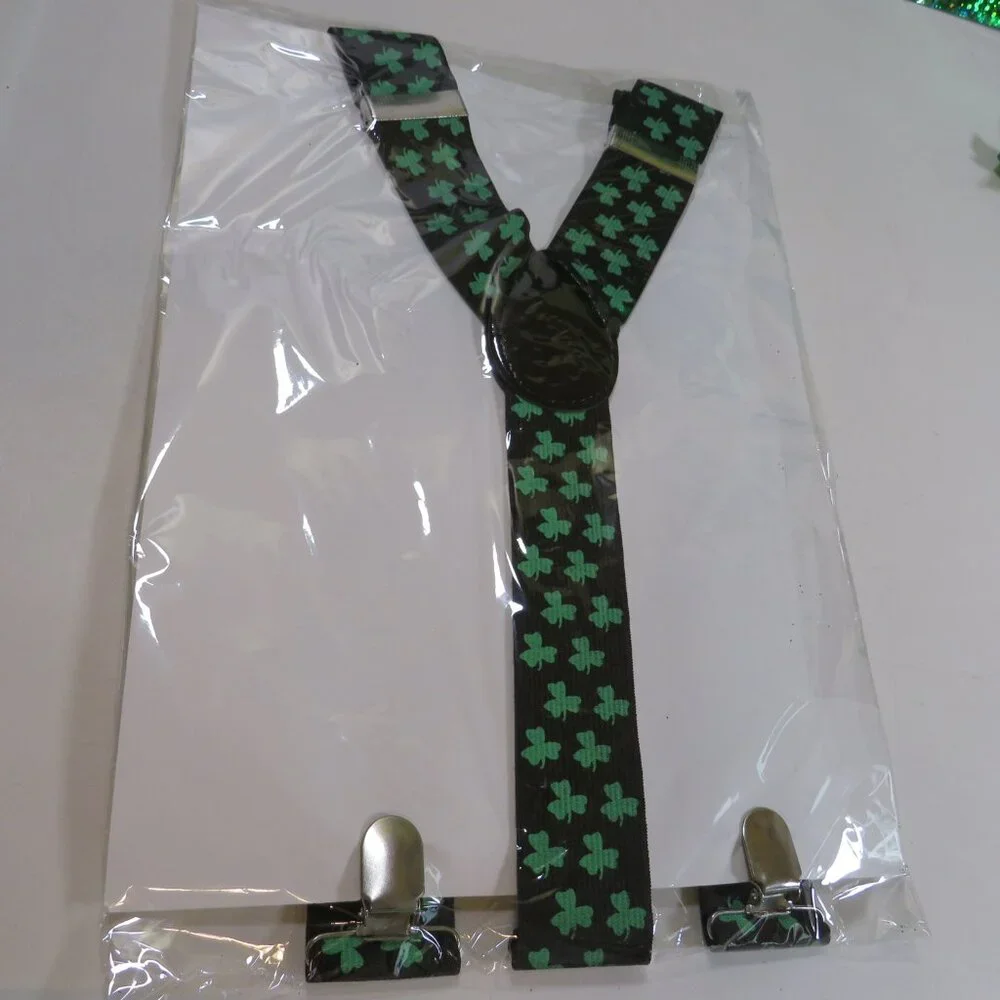 St Patrick's Day party items (suspenders, tie, wall décor & invitations)